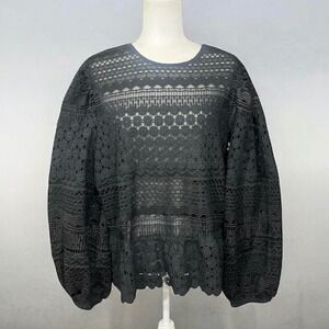 Express Lace Crochet Top XL Balloon Sleeve Lined Sheer Whimsical Dark Romantic
